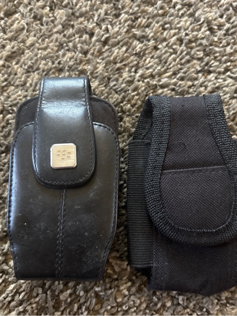 Black Mobile Flip Phone Holster Case Set with Belt Clip - Leather and Nylon